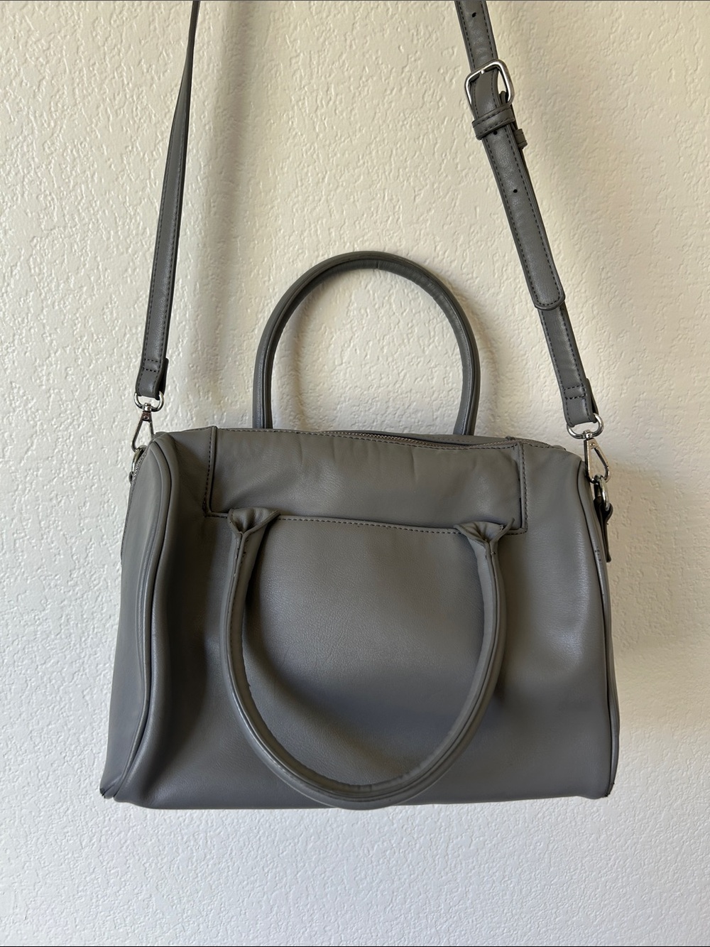 Structured Grey Women's Satchel Bag with Detachable Strap